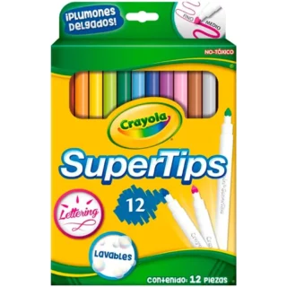 Marcadores Crayola Super Tips, Lavables, Punta Cónica, Caja de 12 Colores