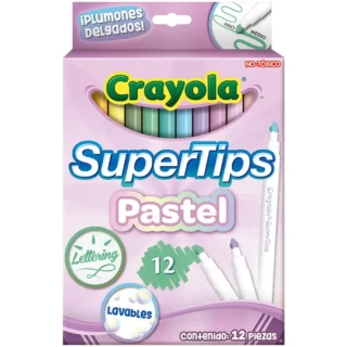 Marcadores Crayola Super Tips, Lavables, Punta Cónica, Caja de 12 Colores Pastel