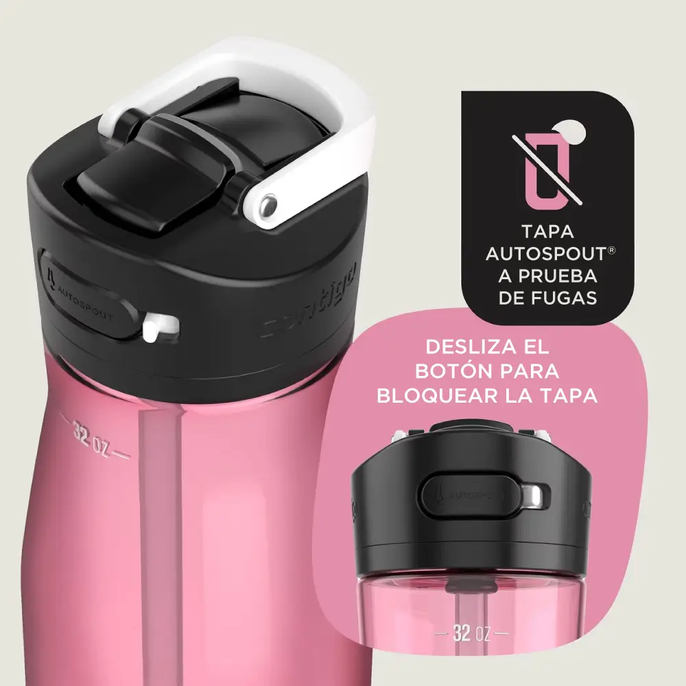 Tomatodo, Botella de Agua, Contigo Ashland 2.0, de Plástico, con Tapa Autospout, 946 ml, Rosa Azalea - Imagen 3