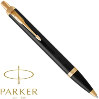Bolígrafo Parker IM, Retráctil, Negro Lacado, con Detalles Dorados, Punta Media, Tinta Azul 1931666