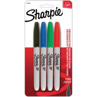 Marcadores Permanentes Sharpie, Punta Fina, Paquete de 4 Colores Básicos