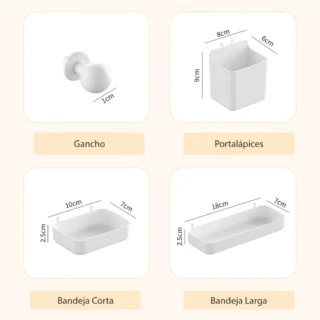Organizador, Portapapeles de Escritorio, de Acrílico, MaxOffice, Blanco, con 3 Bandejas Transparentes + Accesorios - Imagen 4