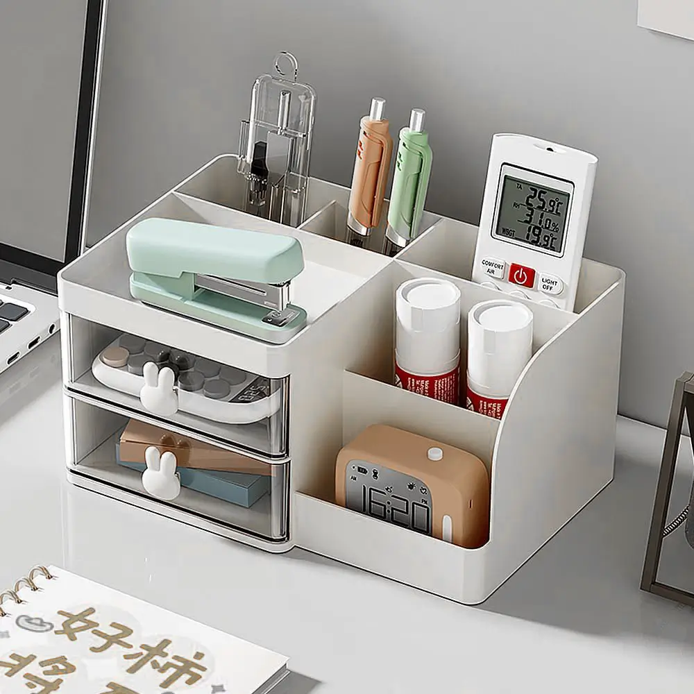Organizador de Acrílico, para Escritorio, con 2 Gavetas, 6 Divisiones, MaxOffice, Blanco - Imagen 2