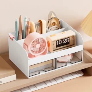Organizador de Acrílico, para Escritorio, con 2 Gavetas Transparentes, 4 Divisiones, MaxOffice, Blanco - Imagen 2