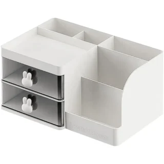 Organizador de Acrílico, para Escritorio, con 2 Gavetas, 6 Divisiones, MaxOffice, WX-3036, Blanco