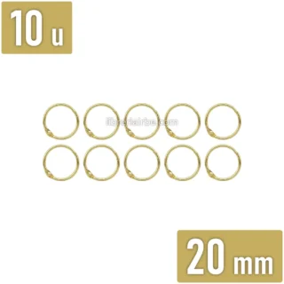 Anillo de Metal, Argolla Metálica para Encuadernar, Bolsa de 10 Piezas, Diámetro de 20 mm, Dorado