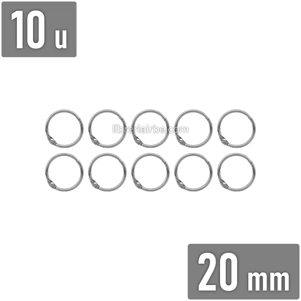 Anillo de Metal, Argolla Metálica para Encuadernar, Bolsa de 10 Piezas, Diámetro de 20 mm, Plateado