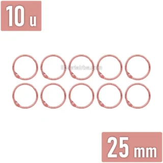 Anillo de Metal, Argolla Metálica para Encuadernar, Bolsa de 10 Piezas, Diámetro de 25 mm, Oro Rosa