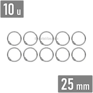 Anillo de Metal, Argolla Metálica para Encuadernar, Bolsa de 10 Piezas, Diámetro de 25 mm, Plateado