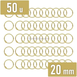 Anillo de Metal, Argolla Metálica para Encuadernar, Bolsa de 50 Piezas, Diámetro de 20 mm, Dorado