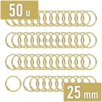 Anillo de Metal, Argolla Metálica para Encuadernar, Bolsa de 50 Piezas, Diámetro de 25 mm, Dorado