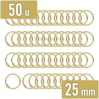 Anillo de Metal, Argolla Metálica para Encuadernar, Bolsa de 50 Piezas, Diámetro de 25 mm, Dorado