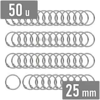 Anillo de Metal, Argolla Metálica para Encuadernar, Bolsa de 50 Piezas, Diámetro de 25 mm, Plateado