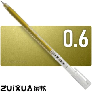 Bolígrafo, Micropunta de Tinta Gel Metálica, Punta de 0.6 mm, ZUIXUA, Dorado