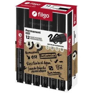 Marcador Permanente Filgo 051, Punta Redonda de 1-2 mm, Caja de 12 Piezas, Negro