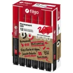 Marcador Permanente Filgo 051, Punta Redonda de 1-2 mm, Caja de 12 Piezas, Rojo