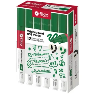 Marcador de Agua para Pizarra Blanca, Filgo 058, Punta Redonda de 1-2 mm, Caja de 12 Piezas, Verde