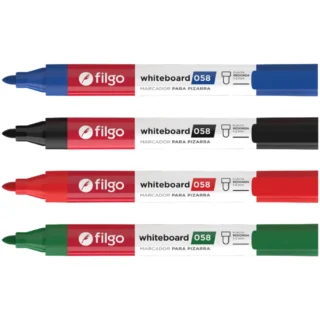 Marcador de Agua para Pizarra Blanca, Filgo 058, Punta Redonda de 1-2 mm, Set de 4 Colores
