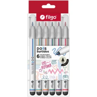 Micropuntas de Doble Trazo, Línea, Filgo DOIIS, Punta de 0.4 mm, Set de 6 Colores