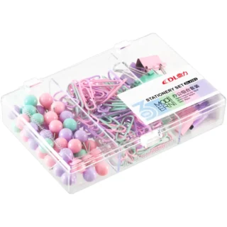 Set de Escritorio Pastel, DL2263, con 138 Piezas (80 Clips de 28 mm, 50 Chinchetas y 8 Binder Clips