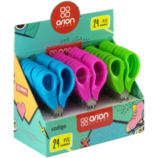 Tijera Escolar de 13 cm, Punta Roma, Pequeña, Orion, Caja de 24 Piezas